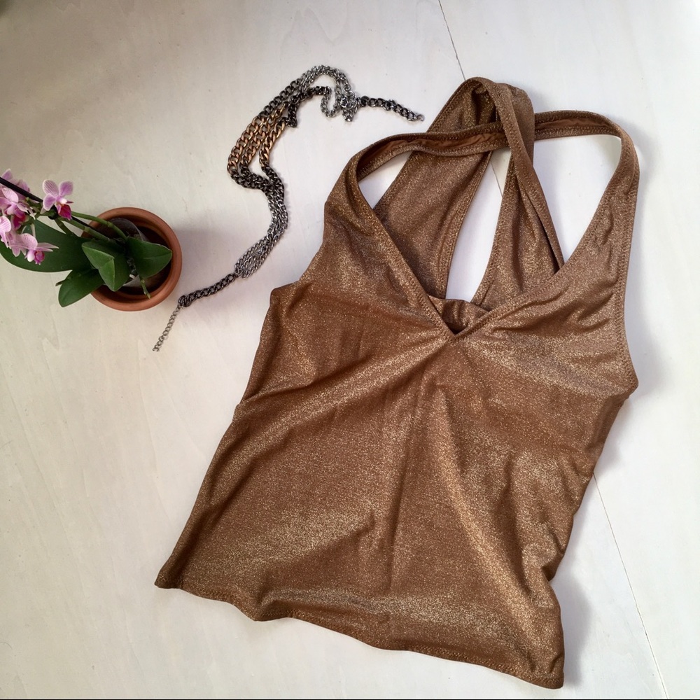 DKNY Gold Glam tank with built in shelf bra